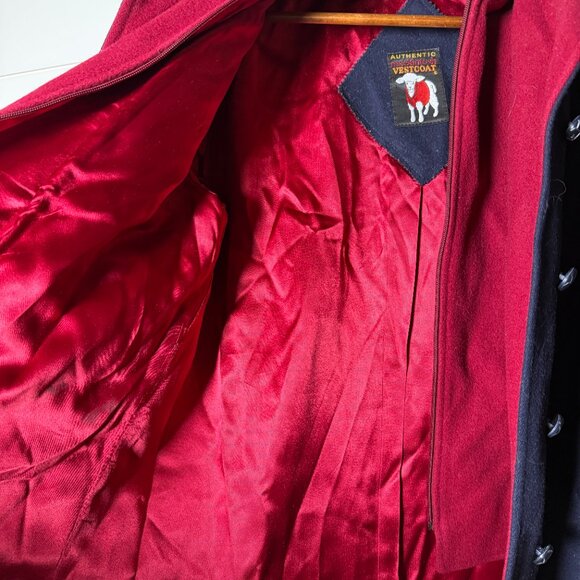 Vintage Authentic macKintosh Vest Wool Coat Navy with Red Leather Buttons Sz 14 - Picture 11 of 12